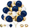 Flow.month 60pc Balloons Set - 12 Inch Navy Blue, Gold Metallic, White Latex, Confetti & Helium Balloons for Wedding & Birthday Parties