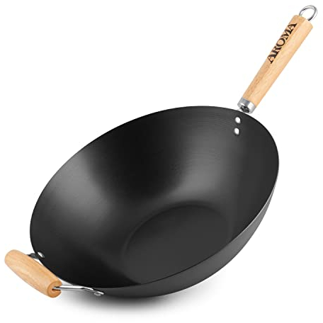 AROMA® ANW-102 - Wok antiadherente de acero al carbono (35,5 cm)