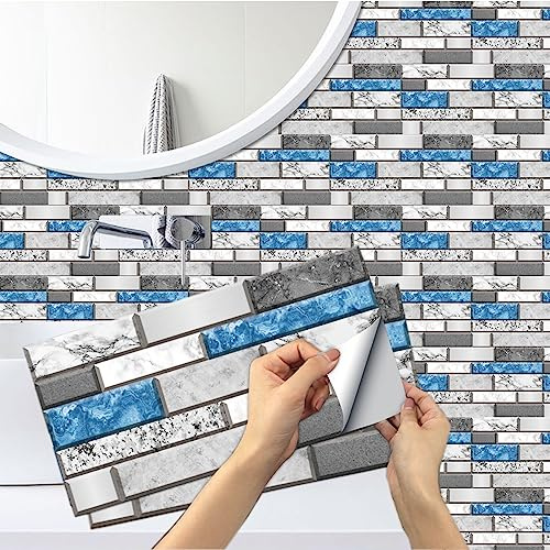 12 Stück Küchen Fliesenaufkleber, BYLife Selbstklebende Fliesendekor 15x30cm PVC Fliesensticker Fliesen Badezimmer Aufkleber Backstein zum Esszimmer Bad Fliesenfolie Deko