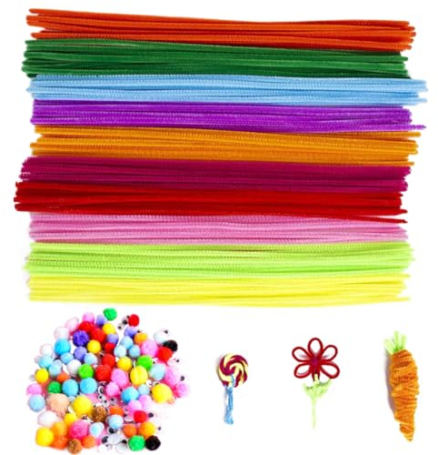 AWOXIHJ 100 Stück Pfeifenputzer Bunt zum Basteln, Pfeifenreiniger Biegeplüsch Basteldraht 30cm, Chenilledraht, Pfeiffendraht für Kreative DIY-Projekte und Basteldeko für Kinder