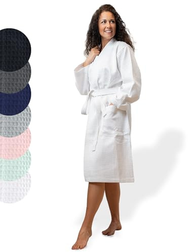 SIEGENTHAL® Damen Bademantel Waffelpique 100% Baumwolle mit Schalkragen Leicht Morgenmantel S bis XL – Leichter Damen Bademantel, Komfortabel, Weich, Ideal für Frühling und Sommer