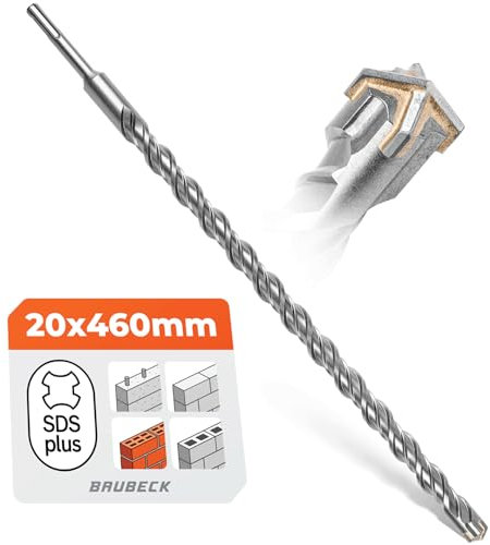 BAUBECK SDS Plus Bohrer 20mm x 460mm lang für Beton & Stein - Premium 40CR Stahl, langlebig - 4 Schneiden Steinbohrer 20mm für beste Ergebnisse - SDS Plus Bohrer 20mm Betonbohrer SDS Bohrer 20mm