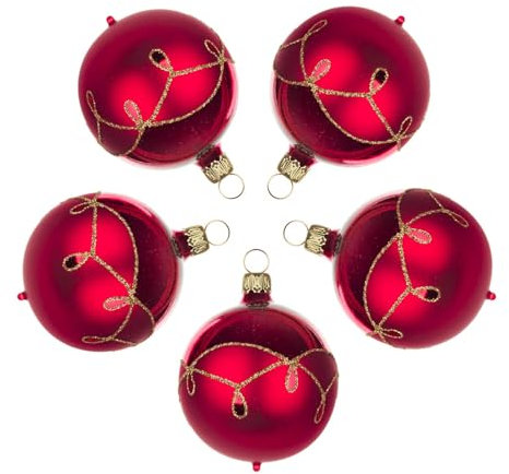 Rudolphs Skattkista Thüringer julgranspynt, boll, röd-matt droppmönster (5) B x H x D 6 x 6 cm, ny trädhänge, julgransprydnad
