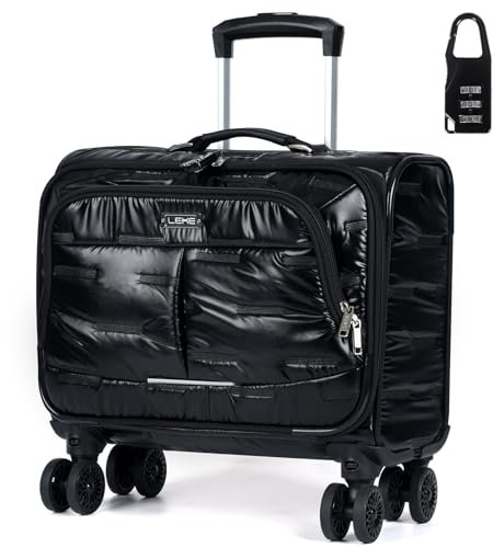 Lekeinchi Laptoptasche mit Rollen, Softside-Handgepäck, Rollaktentasche für Damen, Laptop-Trolley für Arbeit, Reisen, Business, wasserdichte Untersitz-Kabinentaschen, Schwarz , Laptoptasche mit Rollen