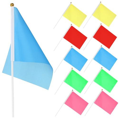 TINEASUR 50stücke Quadratische Fahnen Handgehaltene Mini-fahnen Partyzubehör Partyfeier Rosé Grün Rot Gelb Blau Aus Strapazierfähigem Polyester Dekorativ Für Feiern Und Veranstaltungen