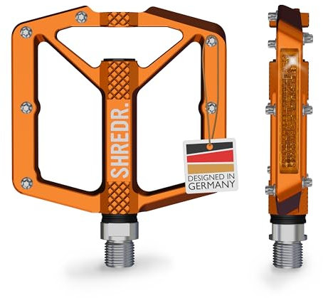 SHREDR. Shine Pedale für MTB | Hochwertige Flatpedals fürs Mountainbike | Mit Reflektoren (StVZO konform). (orange, M)
