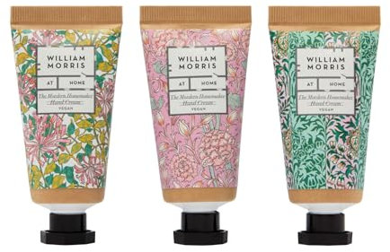 William Morris At Home Hand Creams 3 x 30 ml, 3 Fresh Fragrances, Shea Butter and Jojoba Oil, Beauty Gift For Her, Travel Size Hand Moisturisers, Cruelty and Vegan Friendly