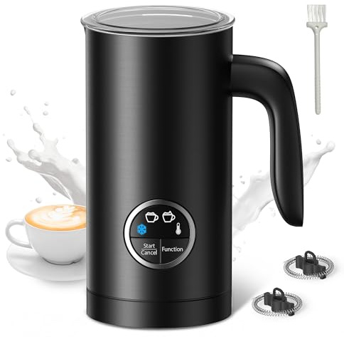 PARIS RHÔNE Montalatte elettrico, 4 in 1, con manico, a induzione, 300 ml, antiaderente, senza fili, per schiuma di latte calda e fredda e latte caldo, nero