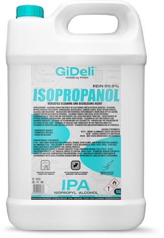 GiDeli Isopropanol 99,9 % 5 liter rengöringsmedel högeffektiv isopropylalkohol IPA rengöringsalkohol för rengöring av elektroniska komponenter, linser och skärmar – rengöring av hartser i 3D-tryck