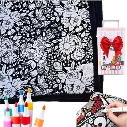 Coperta da colorare fai da te: colora la tua coperta, coperte lavabili in velluto peloso che puoi colorare, coperte colorate con pennarelli per adulti, decorazione creativa personalizzata accogliente