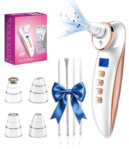 Blackhead Remover Pore Vacuum, Pore Cleaner for Face with 5 Attachments & 3 Suction Levels, USB Rechargeable Facial Blackhead Extractor Tool (Gold)