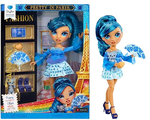 Rainbow High Pretty in Paris Fashion Docka - Skyler Bradshaw - 28 cm blå modedocka med valp handväska och tillbehör för att spela ledigt samlarobjekt, åldrarna 4 till 12+ år