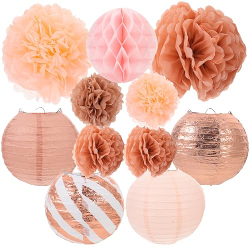 HOOTNEE Set da 11 Pezzi di Decorazioni a Forma di Palla a Nido D’Ape in Carta Rosa Oro per Festa di Compleanno Lanterne Sospese per Matrimoni e Decorazioni per Eventi Speciali