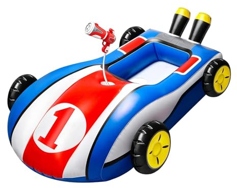 Inflatable Race Car Pool Float For Kids Portable Outdoor Beach Play, Kids Swimming Float Inflatable Car Pool Floats With Water Spray And Safety Seat, Summer Outdoor WaterToy For Boys Girls