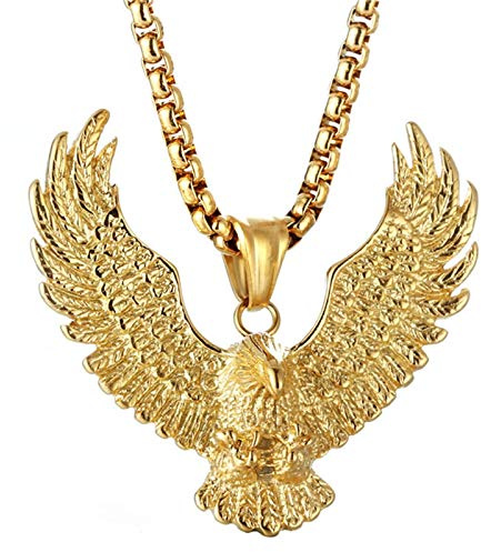 Beydodo Kette Herren Edelstahl 60CM, Halskette mit Anhänger Adler Hip Hop Kette Silber Gold für Männer Jungs
