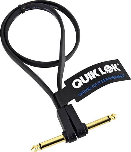 QUIK LOK - Cavo Patch Flat FPC/QUIKBOARD FPC/QB-0,50K, 50 cm, Jack Mono Angolato 90°, Design Ultra Sottile, Colore Nero, per Pedali Chitarra ed Effetti Compatti