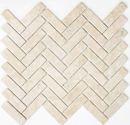 Fischgrät Mosaikfliese Keramik Steinoptik hellbeige Fliesenspiegel Küche MOS24-SO54