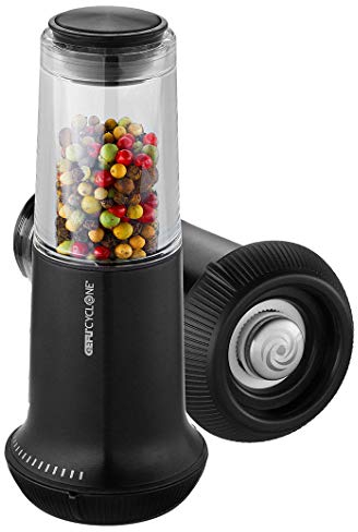 GEFU X‑PLOSION® M Salz/Pfeffermühle schwarz | CYCLONE® Keramik, 14‑fach Mahlstufen, luftdichter Deckel, kompakte Größe für Küche & Tisch