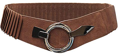 Glamexx24 elastiskt midjebälte för kvinnor 6 cm brett höftbälte med silverring, nougat, Taillenweite 75cm-110cm
