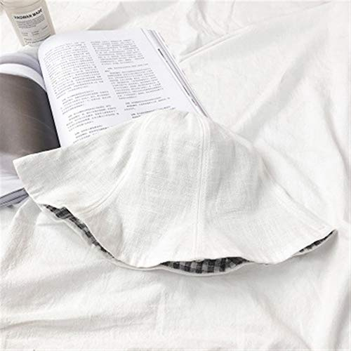 N/A Hat Distaff Summer Hat Japanese Small Fresh Wild Solid Colouration Plaid Double-Sided Folding Shade Pots Cap Influx of Students (Color : White, Size : M 56-58cm)