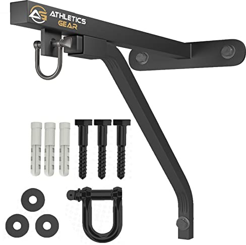 PUNCH BAG BRACKET by Athletics Gear |16-guage Heavy Duty with D-Shackle Swivel & Fixings (42cm Wall Bracket)
