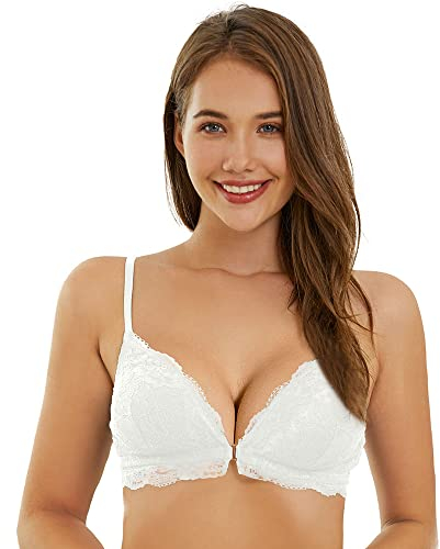 SHEKINI BH Damen Ohne Bügel Vorderverschluss BH Spitzen Bustier Tiefer Ausschnitt Abnehmbare Gepolstert BH Bequemer Bügelloser Bralette Top Sexy Unterwäsche Dessous