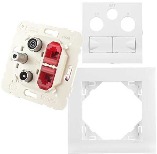 WITTKOWARE Elektroinstallation Schalter-/Steckdosenprogramm LOGUS 90 signalweiß, Multimediadose R/TV/SAT/2x Netzwerk/LAN RJ45 CAT.6