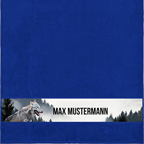 Manutextur Duschtuch mit Namen - personalisiert - Motiv Wolf - viele Farben & Tiermotiven - Dusch-Handtuch - Royalblau - Größe 70x140 cm - persönliches Geschenk mit Wunsch-Motiv und Wunsch-Name