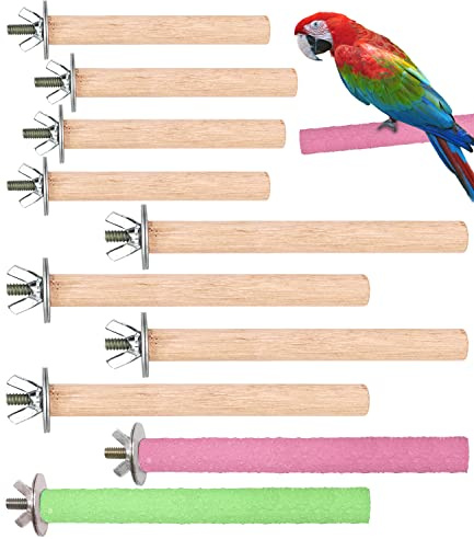 10 PCS Bird Perches for Cage, Natural Wood Parrot Stand Branch, Bird Stand Toy Set, Parakeet Toys Stick Exercise Bird Cage Accessories forMacaws, Small Parakeets, Conures, Budgies, Finches