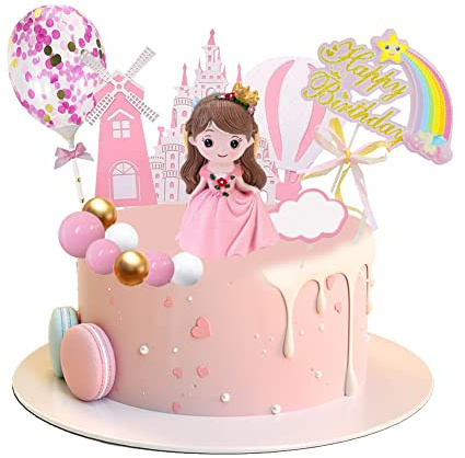 Figurine Princesse Gâteau,14 Pièces Princesse Decoration Gateau,Princesse Happy Birthday Cake Topper,Decoration Gateau pour Le Mariage Douche de Fête D' Anniversaire
