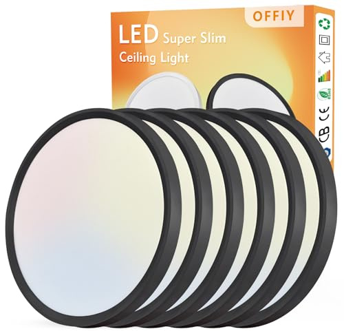 6PK 12 Inch LED Flush Mount Ceiling Light, 24W, 2520LM, 3000K/4000K/6000K CCT Selectable Super Slim Low Profile Ceiling Light, Close to Ceiling Round Flat Panel Fixture for Hallway,Bedroom,kitchen