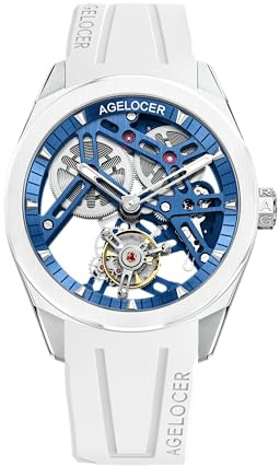 AGELOCER Tourbillon Watches Men, Original Ceramic Bezel Luxury Skeleton Manual Mechanical Watch, Waterproof Sport Watchs, Luminous Reading, Gift