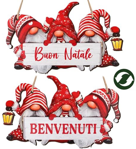 GEBETTER Decorazioni Natalizie Porta Ingresso, Fuoriporte Natalizio Gnomo in Legno da Appendere, Scritta Buon Natale, Addobbi Natalizi Porta Ingresso Natale Casa