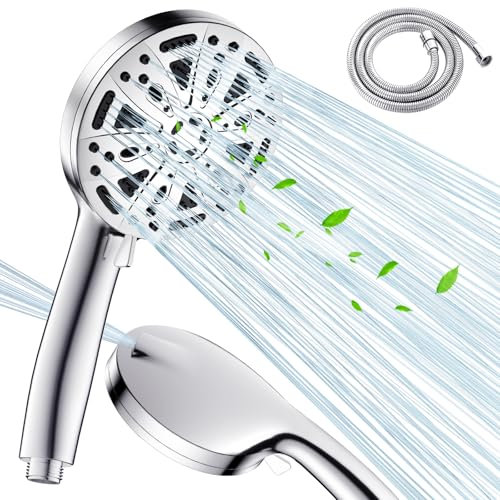 Newrdsss Shower Head and Hose, High Pressure Shower Heads with Hose Set 1.5m Water Saving Shower Head with 10 Spray Modes Adjustable Large Powerful Flow Rain Showerhead for Low Water Pressure