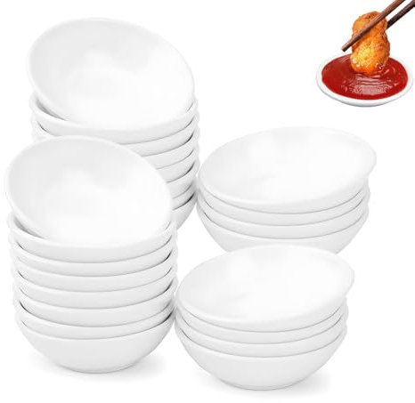PET Cuencos Redondos para Salsa, 24 Piezas Platos Aperitivos, 7,2 x 1,9cm Redondos Cuencos para Salsas, Reutilizable Platos para Mermeladas, Mini Plato de Vinagre, para Soja, Especias, Blanco
