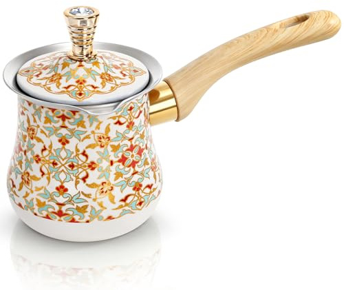 YIMITEE Cafetera turca de 18 onzas con tapa, cafetera griega de acero inoxidable, olla resistente para derretir mantequilla con asa, calentador de leche grande para café griego árabe Briki, chocolate