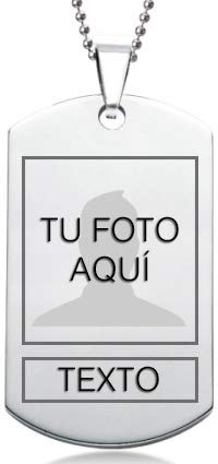 TusPlacas Colgante Hombre con Foto o Texto Personalizados - Chapa Acero Inoxidable Grabada - Colgante Foto Estilo Chapas Militares - Incluye Bolsita de Regalo y Cadena de Acero de Bolitas
