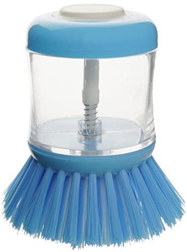 Fackelmann 41576 Brosse à Vaisselle, Brosse avec réservoir pour Liquide Vaisselle, Brosse Vaisselle pour Plats et Assiettes Sales, Plastique, Bleu, 8 x 7 x 5 cm