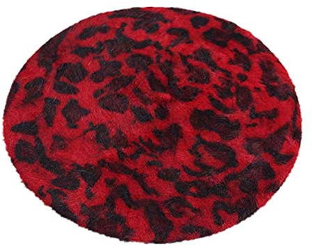 YAKEFJ Damen Baskenmütze im französischen Stil, Vintage-Stil, Leopardenmuster, Wolle, weich, warm, Wintermütze