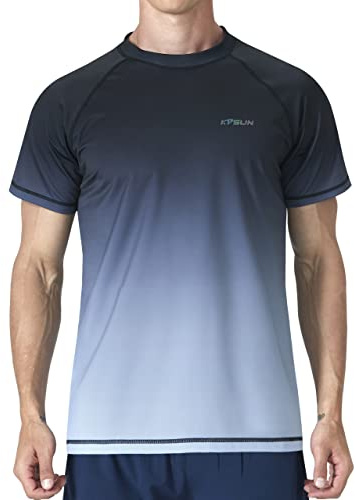 Mens Swim Shirts UPF 50+ Sun Protection Quick Dry SPF Rash Guard Outdoor Beach Fishing T Shirts(Short Sleeve GradientBlack,3XL)