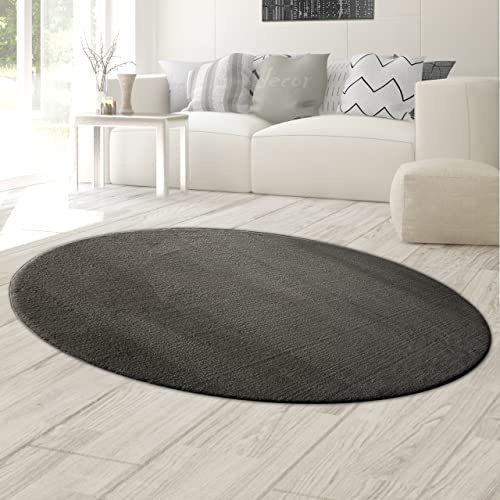 Teppich-Traum Tapis Shaggy Salon de Tapis Moquette Flokati en Anthracite, 140 x 200 cm Oval