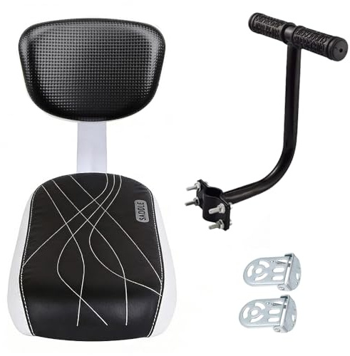 Junhui Siège Arrière Vélo Universel avec Coussin et Dossier, Siège Vélo Enfant Arrière Sécurisé avec Accoudoirs et Repose-Pieds Réglables pour Enfants et Adultes