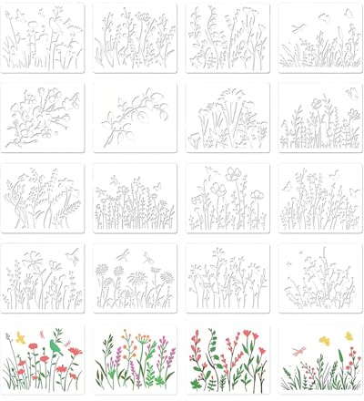 UYRVAPE 16pcs Wiederverwendbare Blumen malschablonen, Schablonen für Wildblumen, Frühling, Kunst und Handwerk, DIY, geeignet für Holz, Stoff, Wände(15 x 12 cm)