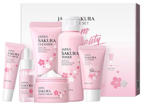 Juego de cuidado de la piel - sakuraa - Juego de 6 piezas de cuidado facial hidratante para mujeres adolescentes y niñas | Kit de cuidado facial con extractos de sakuraa