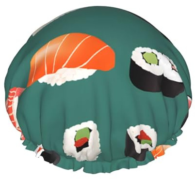 Sushi -Print Extra Large Waterproof Shower Cap-Double Layer Protection For Long/Curly Hair