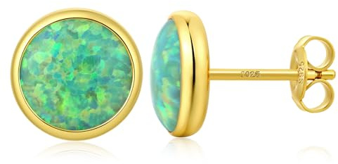 925 Sterling Silber Opal Ohrringe Mehrfarbig Runde Ovale Opal Ohrstecker Hypoallergene Schmuck Geschenke für Damen 5/6/7/8 mm