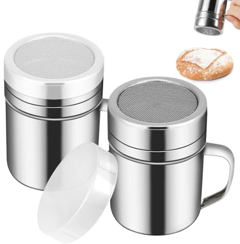 EJRUP 2pcs Saupoudreuse Sucre Glace, Sucrier Pour en Poudre, Saupoudreuse Cacao, avec Couvercle et Poignée, pour Cacao Epice Poudre Cappuccino