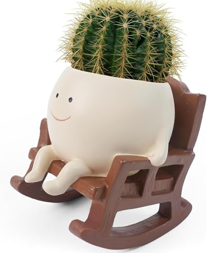 Voarge Smiley Face Planter Pot Cute Resin Flower Head Planters, Creative Succulent Cactus Planter for Home Office Balcony Garden Decoration, Rocking Chair Plant Pot