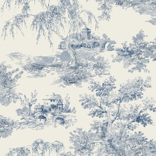 World of Wallpaper Toile Trees, Matte, French Style, Blue (A69802) | Easy to apply wallcovering, Classic, Feature Wall, Bedroom, Snug, Living & Dining Rooms (10m x 53cm roll)