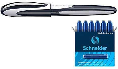 Schneider Patronenroller Ray (Tintenroller mit Edelstahlspitze, inkl. 1 + 6 Tintenpatronen blau, Made in Germany) (blau/grau)